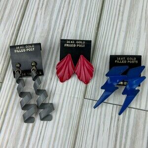 Vintage 80s 90s Earrings NOS Deadstock Enamel Metal Retro 14 Karat Gold Fill - 3